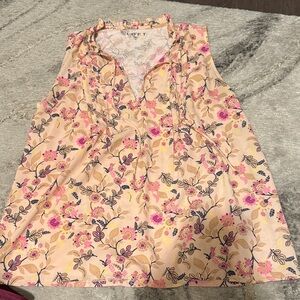 LOFT Pink and Cream Floral Top